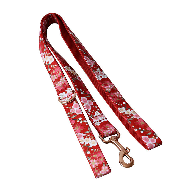 Red And Flower Style Female Leash Set