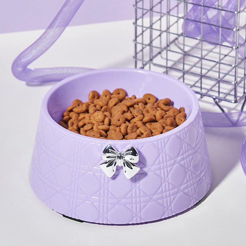 Pet Dog Food Bowls Lovely Bowknot Puppy Feeder Dish